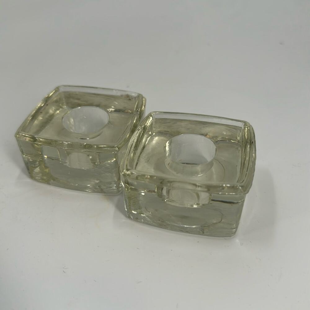 Vintage glass square candle holders